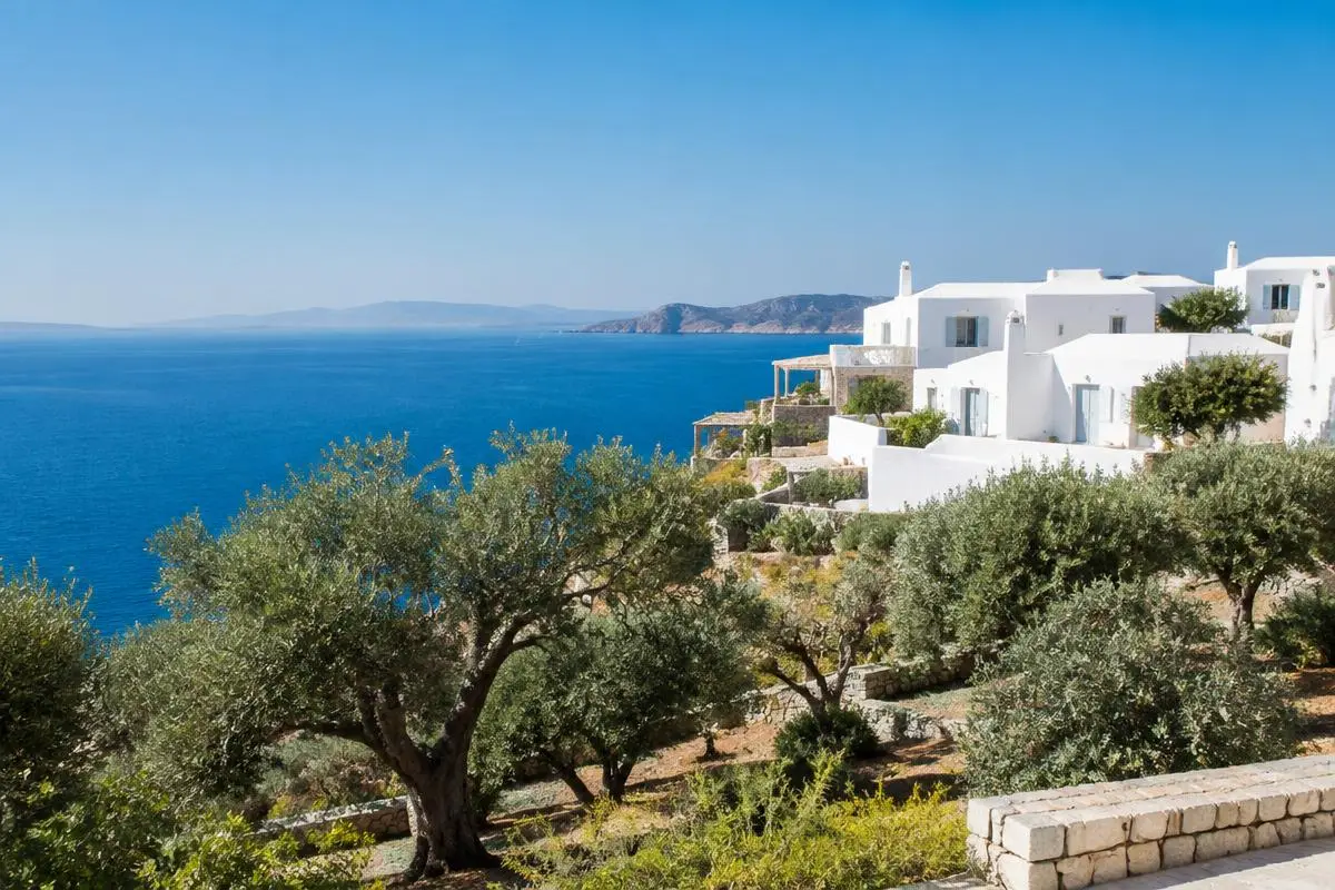 White Mediterranean homes beside the sea