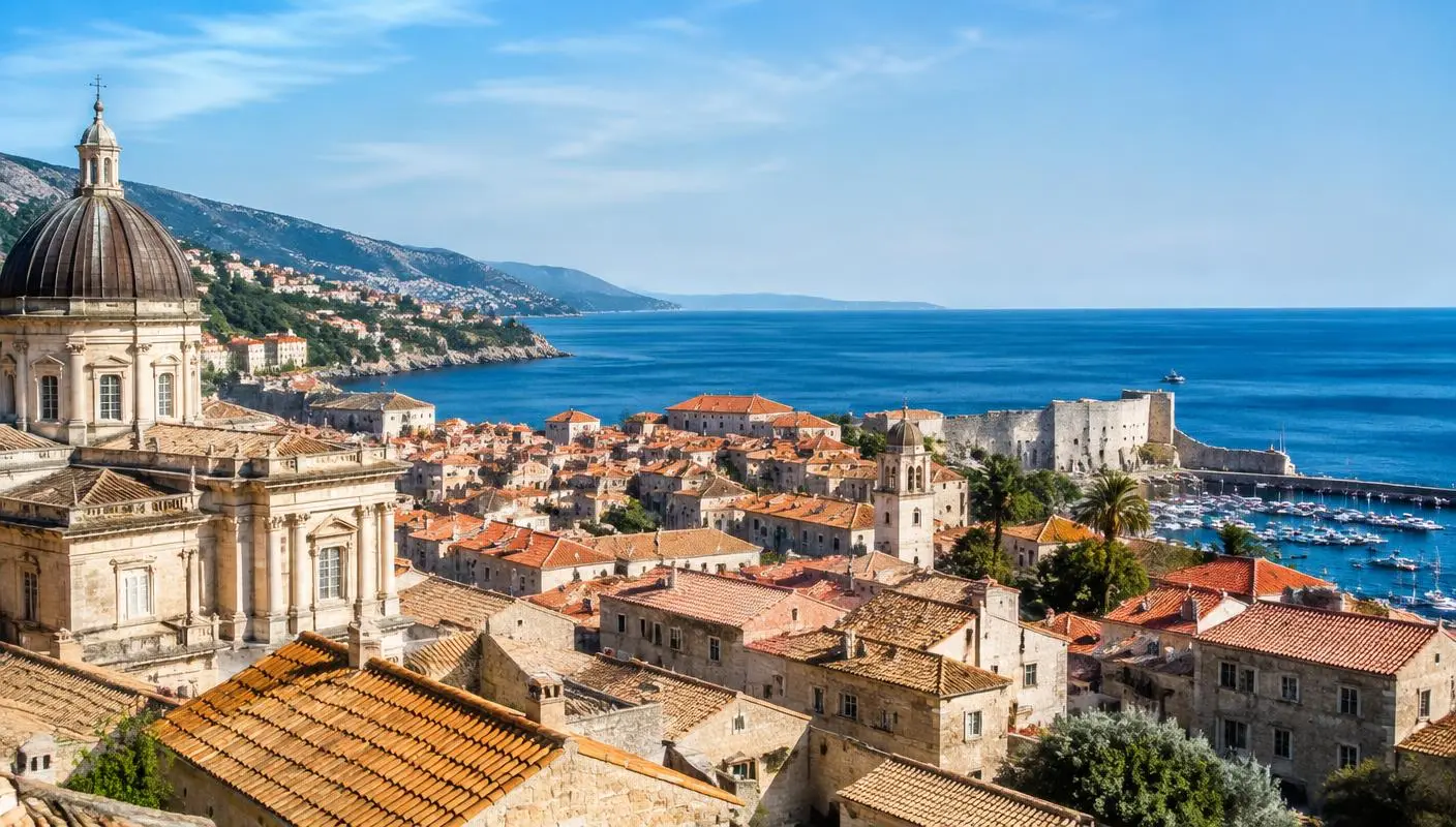 Quiet Mediterranean waterfront and hillside