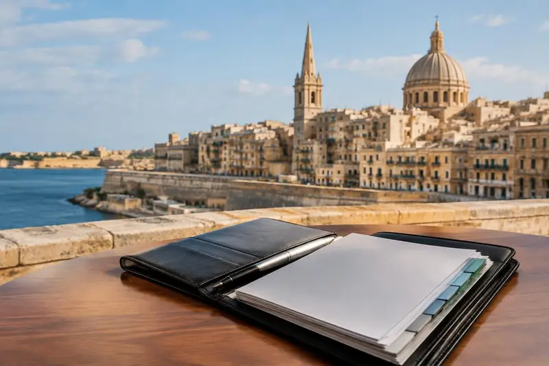 Case folder overlooking a Maltese waterfront