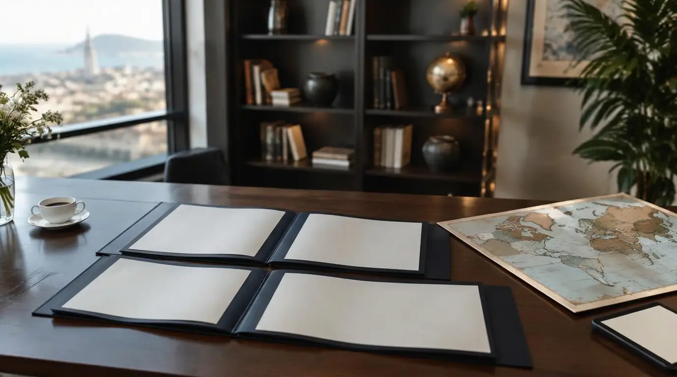 Comparison desk with maps and documents