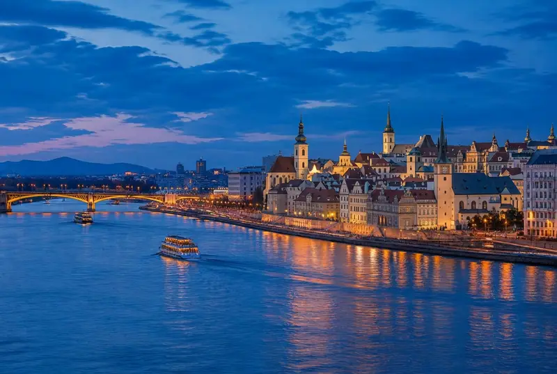 Budapest riverside at blue hour