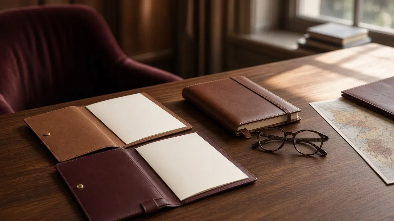 Private advisory desk with open planning folders and a map