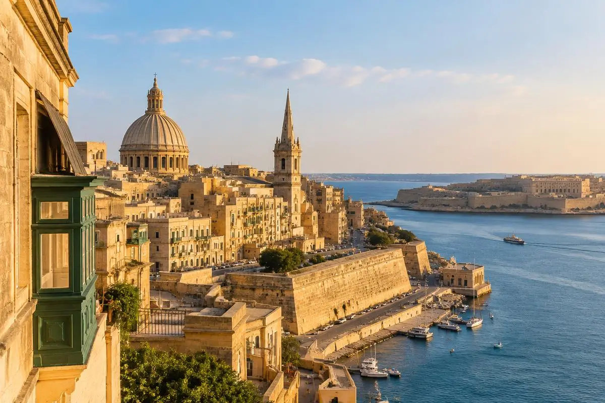 Sunlit Maltese coastal architecture