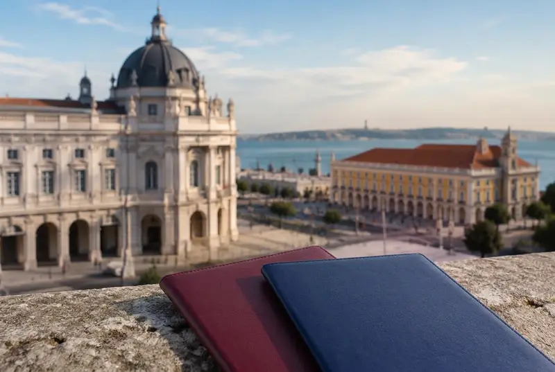 Travel folders overlooking a Portuguese city